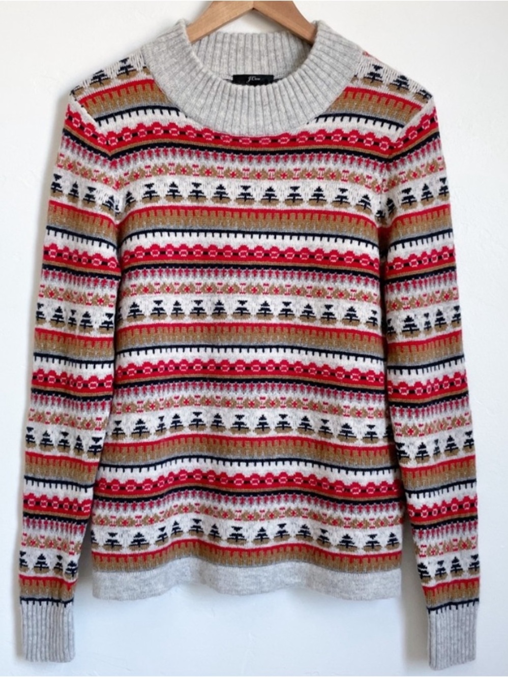 J. Crew Fair Isle Mockneck Lambswool Blend Sweater Size Medium